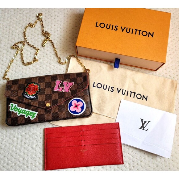 EUC LOUIS VUITTON Pochette Felicie PATCHES Shoulder Bag N60129 Damier, RECEIPT - Picture 1 of 16